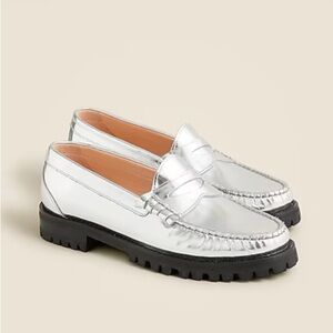 Leather metallic lug sole loafers